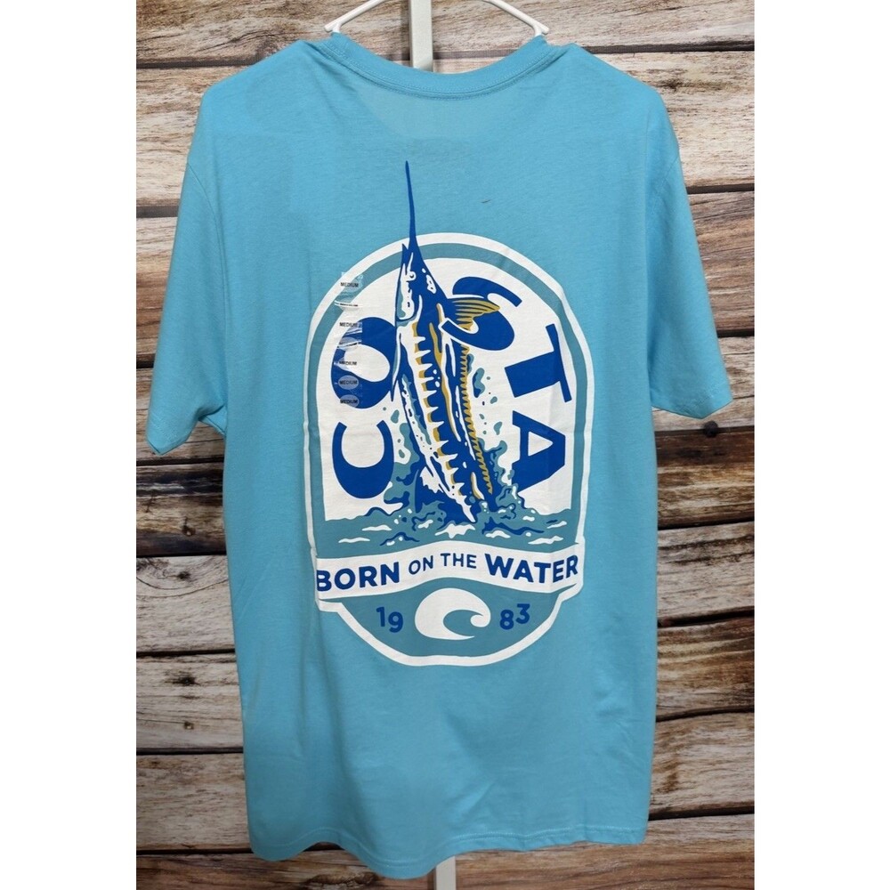 Costa Del Mar Mens Medium Blue Marlin Graphic T-Shirt Born On The Water New